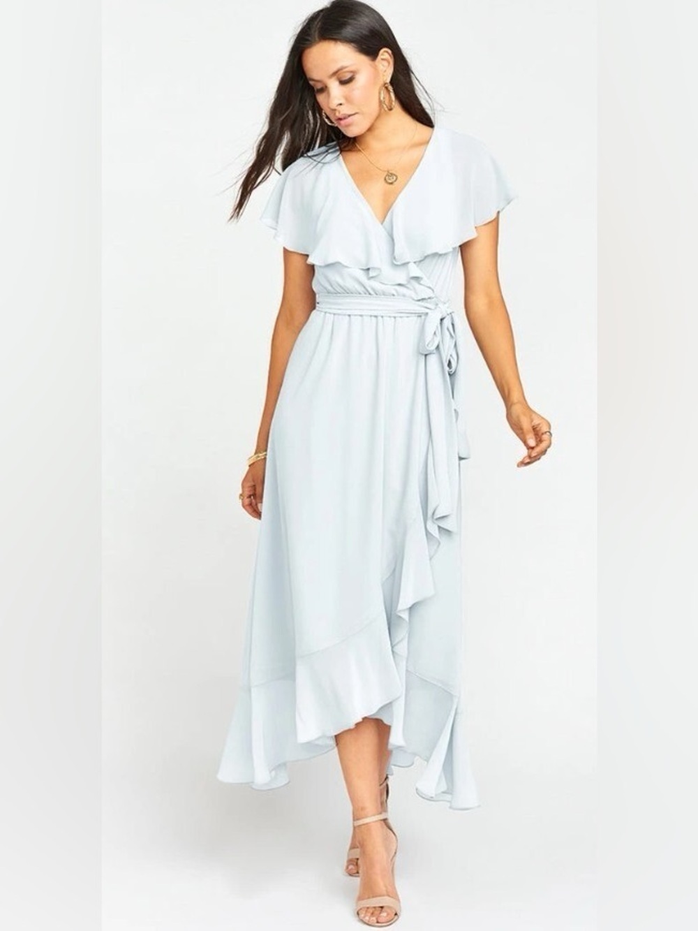 Show Me Your MuMu Jess Ruffle Midi Dress Pale Blue Ruffle